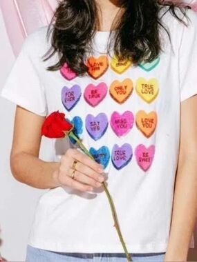 Queen of Sparkles Candy Heart Graphic Tee Large Sequin Valentine Shirt